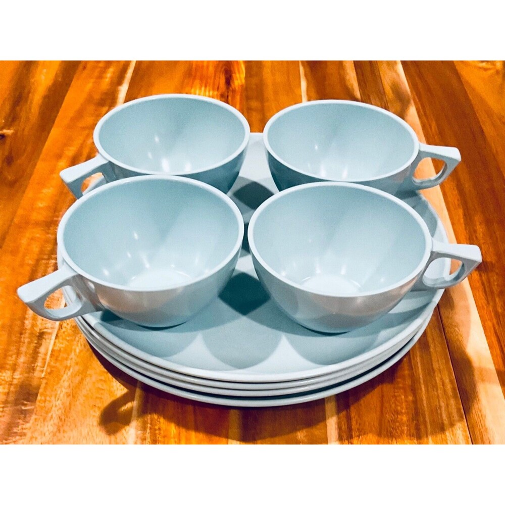 Vtg Aqua Blue Melmac Melamine Plates & Cups Chicago USA MCM